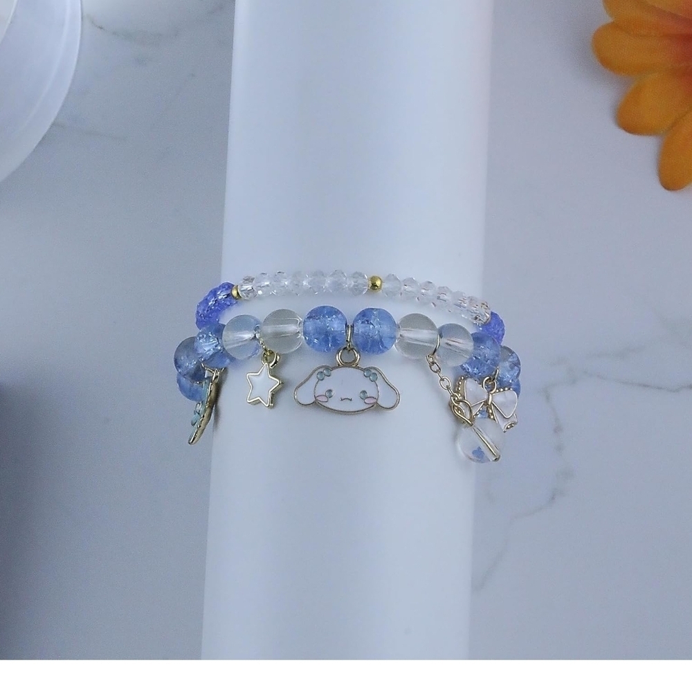 Blue Beaded Charm Bracelet